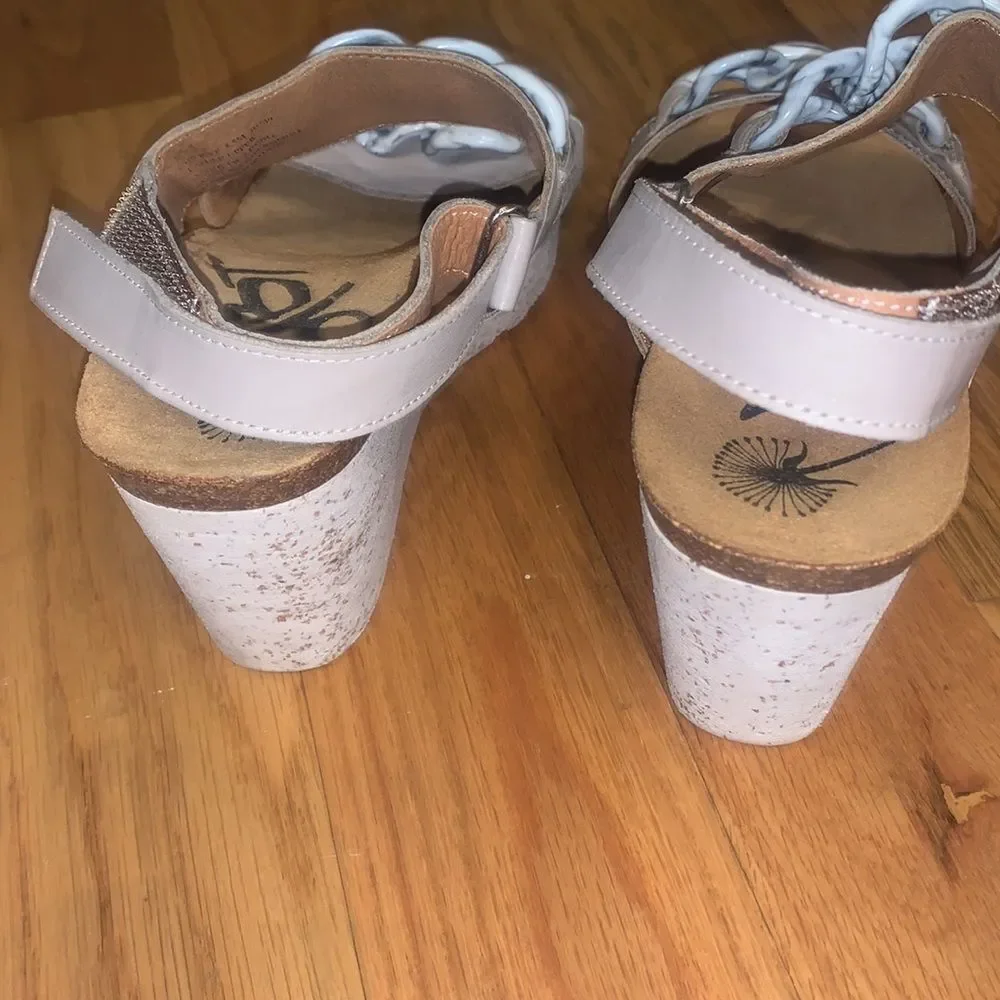 OTBT Fair Isle Women's Wedge Sandals Size 8.5 Grey Leather Cork Platform Chain